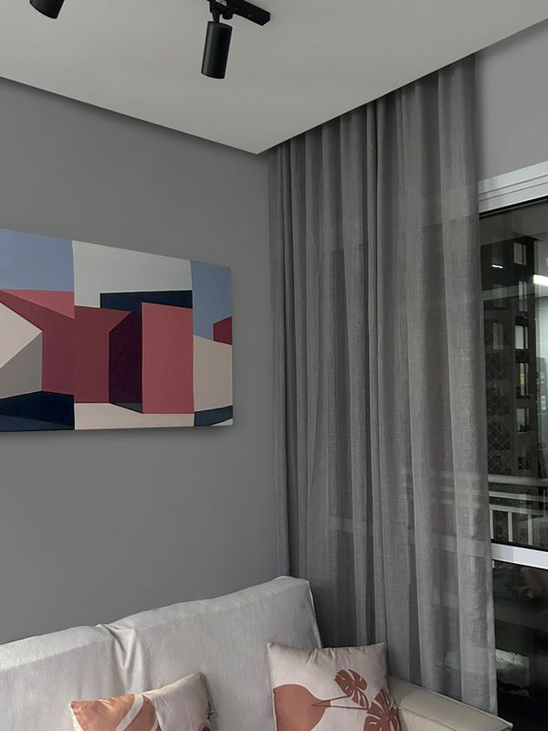 Para Trilho Simples: 246 cm x 266 cm - Linho Gaze Cinza (sem forro) · Viviane Alves