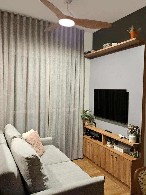 Para Trilho Simples: 170 cm x 275 cm - Linho Gaze Cinza (sem forro) · Queli Cristine