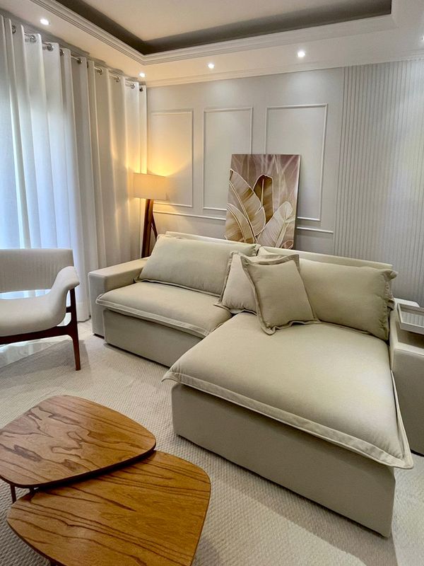 Cortina de Ilhós - 350cm x 230cm - Linho Gaze Off White com Forro Blackout Gelo · Maria Gabriela