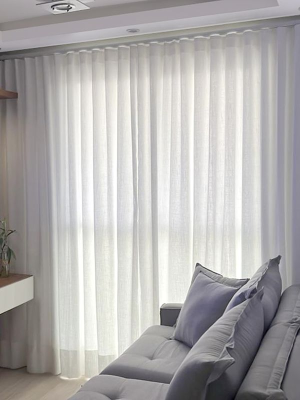 Para Trilho Simples - 230cm x 230cm - Linho Gaze Branco com Forro de Microfibra · Mayara
