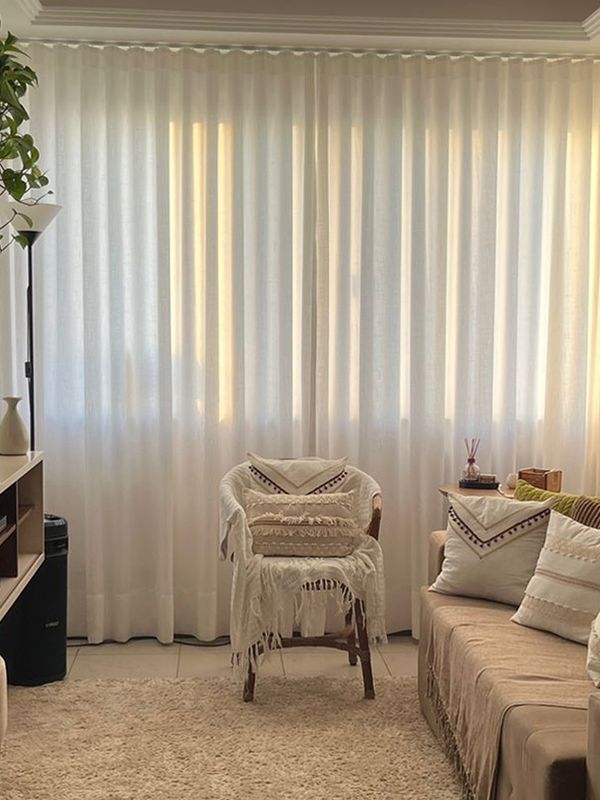 Para Trilho Simples: 252 cm x 243 cm - Linho Gaze Branco com Forro de Microfibra · Giséle Amorìm