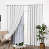 Cortina de Linho Gaze Branco com Forro Blackout Gelo de Ilhós para Varão