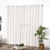 Cortina de Linho Gaze Off White com Forro Blackout Gelo de Ilhós para Varão