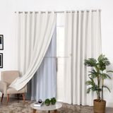 Cortina de Linho Gaze Off White com Forro Blackout Gelo de Ilhós para Varão