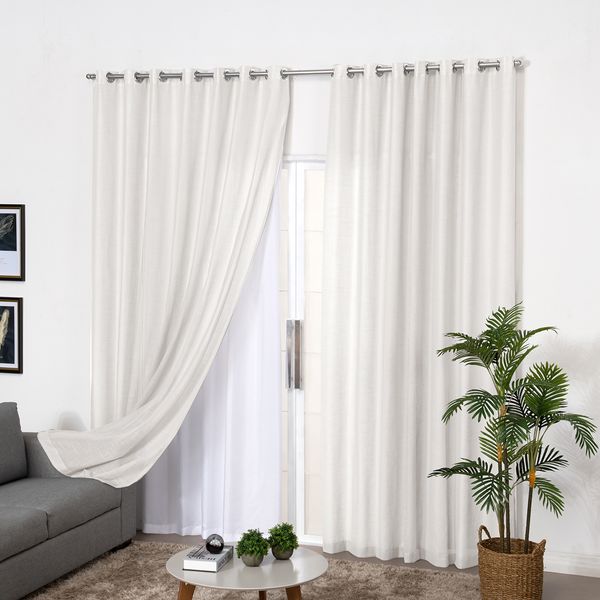 Cortina de Varão 2,50m de Linho Gaze Off White com Forro de Microfibra