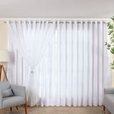 Cortina de Varão 1,50m de Linho Gaze Branco com Forro de Microfibra