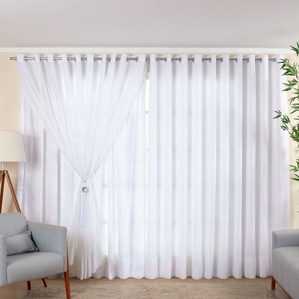 Cortina de Varão 2,50m de Linho Gaze Branco com Forro de Microfibra