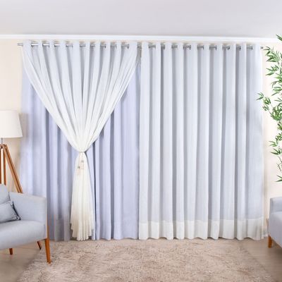 Cortina de Varão 1,50m de Linho Gaze Off White com Forro Blackout Gelo
