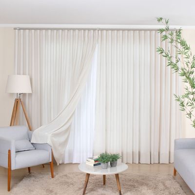 Cortina Prega Wave para Trilho Suíço de 5,00m Glam Areia com Forro de Microfibra