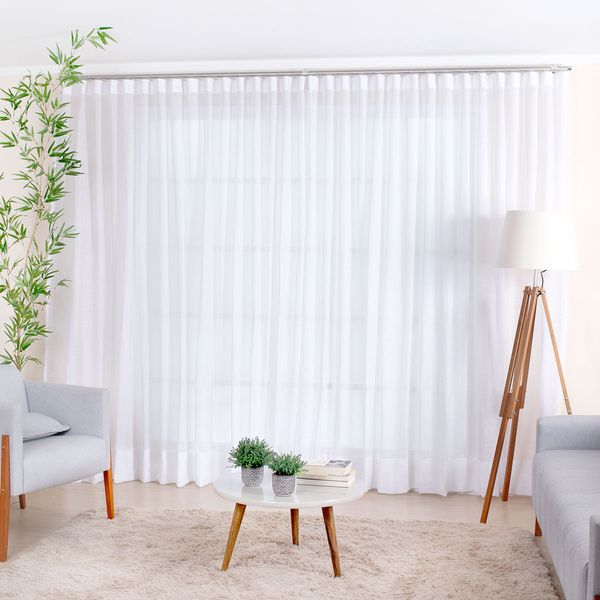 Cortina Wave para Trilho Suíço 4,00m de Linho Gaze Branco