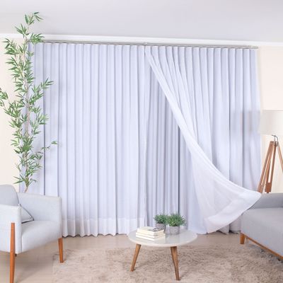 Cortina Wave para Trilho Suíço 1,50m de Linho Gaze Branco com Forro Blackout Gelo