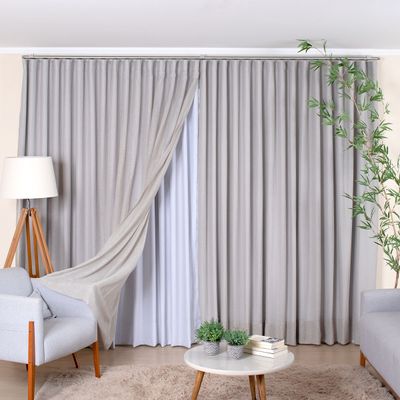 Cortina Wave para Trilho Suíço 3,50m de Linho Gaze Cinza com Forro Blackout Gelo