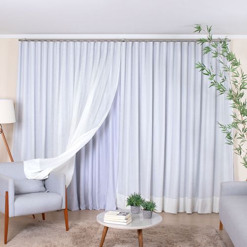 Cortina Wave para Trilho Suíço 2,00m de Linho Gaze Off White com Forro Blackout Gelo