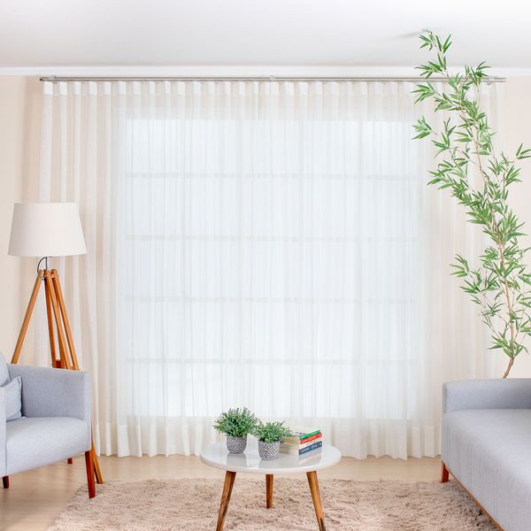 Cortina Wave para Trilho Suíço 2,00m de Linho Gaze Off White