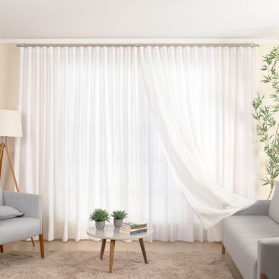 Cortina Wave para Trilho Suíço 1,50m de Linho Gaze Off White com Forro de Microfibra