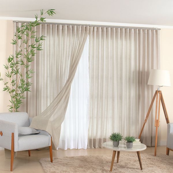 Cortina Wave de Linho Gaze Areia com Forro de Microfibra
