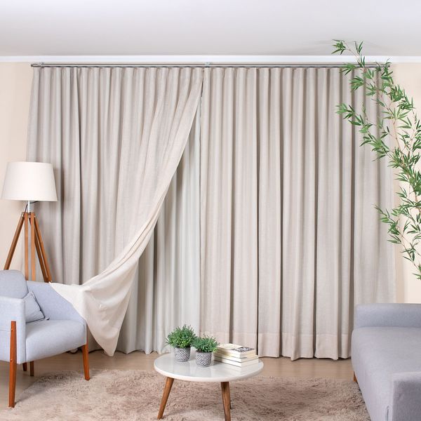 Cortina Wave de Linho Gaze Areia com Forro Blackout Marfim