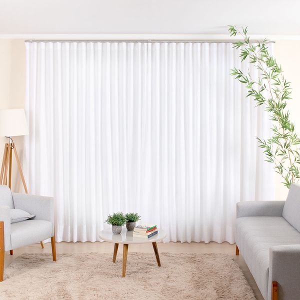 Cortina Wave de Linho Gaze Branco com Forro de Microfibra Branca